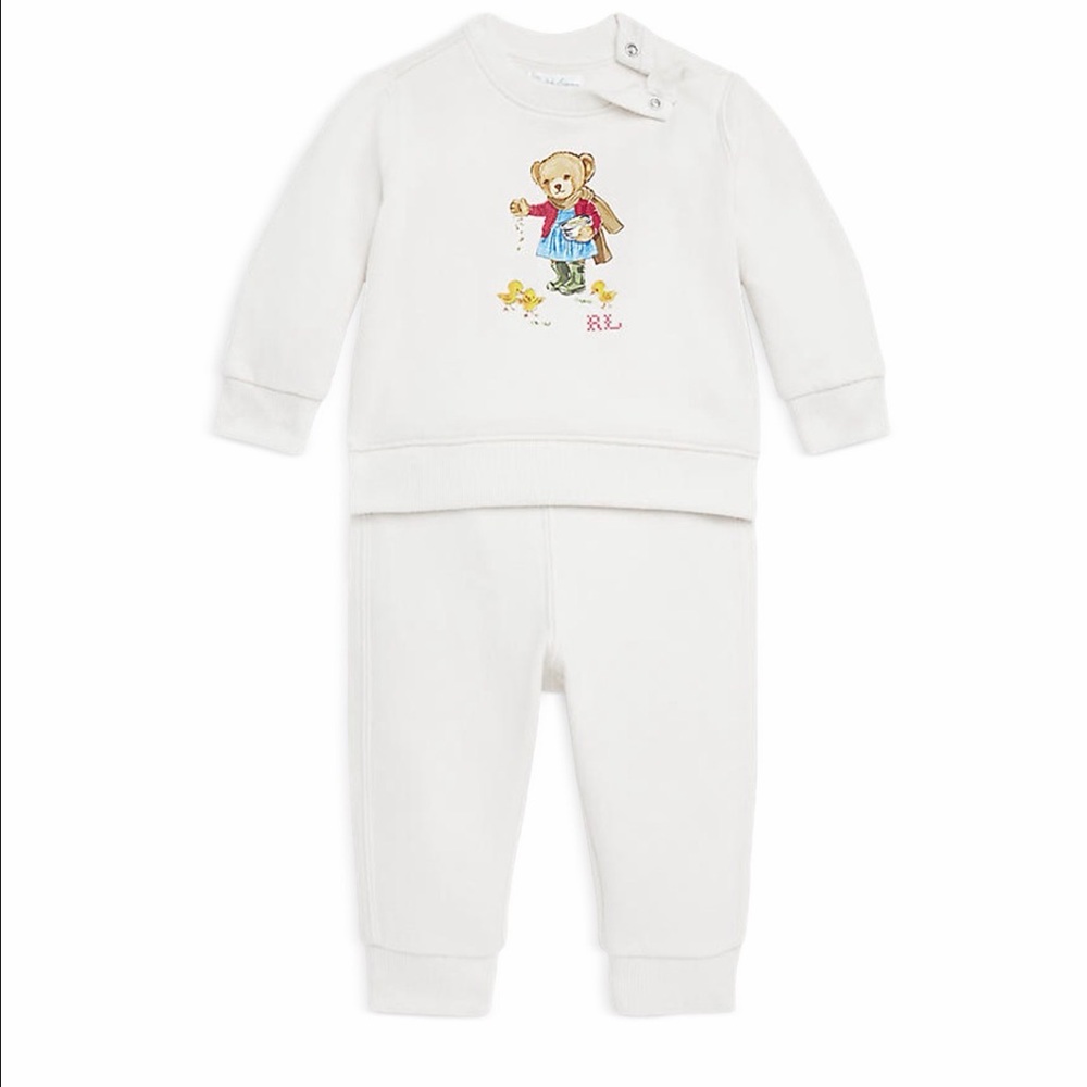 Polo Ralph Lauren Baby Girls Fleece Sweatshirt and Pants, 2 Piece Set 18 months